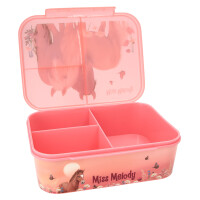 Depesche 12895 Miss Melody Flowers - Brotdose in Altrosa, mit Pferde Motiv und Blumen, Lunchbox mit 3 Fächern und transparentem Deckel