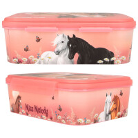 Depesche 12895 Miss Melody Flowers - Brotdose in Altrosa, mit Pferde Motiv und Blumen, Lunchbox mit 3 Fächern und transparentem Deckel