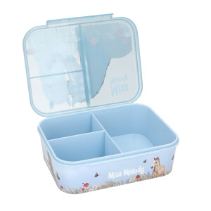 Depesche 13398 Miss Melody Dusty Rose - Brotdose in Hellblau, mit Pferde Motiv und Mohnblumen, Lunchbox mit 3 Fächern und transparentem Deckel