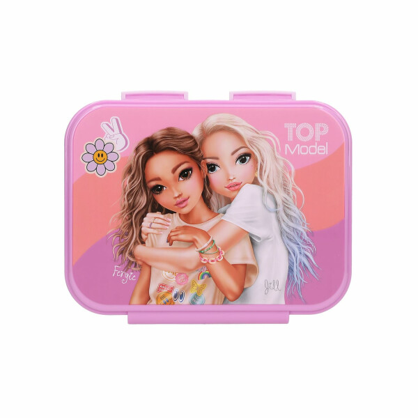 Depesche 13408 TOPModel Girl Power - Brotdose in Lila, mit Model Motiv und bunten Batches, Lunchbox mit 3 Fächern und Klapp-Deckel
