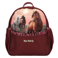 Depesche 13681 Miss Melody Dreamland - Rucksack in Beerefarben, mit Pferde Motiv und Raffung, Tasche mit verstellbaren Trägern