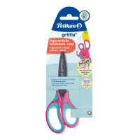 PELIKAN Griffix Schere Abgerundet, Schere für Rechtshänder, Länge 14 cm, Schulschere, Titanbeschichtung, Ergonomischer und Weicher Griff, Ideal zum Büro und Schule, Rosa Blau, Blisterverpackung