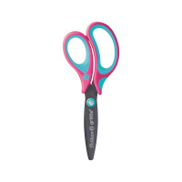 PELIKAN Griffix Schere Abgerundet, Schere für Rechtshänder, Länge 14 cm, Schulschere, Titanbeschichtung, Ergonomischer und Weicher Griff, Ideal zum Büro und Schule, Rosa Blau, Blisterverpackung
