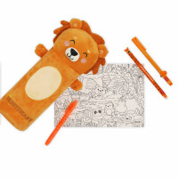 Legami - Super weiches Federmäppchen, Lion-Motiv, weiches Federmäppchen, Karton mit Malvorlage inklusive, 100% Polyester, Super Soft Pencil Case.
