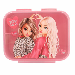 Depesche 13662 TOPModel Leoheart - Brotdose in Rosa, mit Model Motiv und Leo-Muster, Lunchbox mit 3 Fächern und Klappdeckel