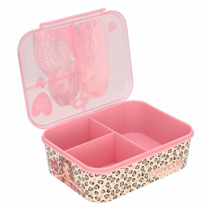 Depesche 13662 TOPModel Leoheart - Brotdose in Rosa, mit Model Motiv und Leo-Muster, Lunchbox mit 3 Fächern und Klappdeckel