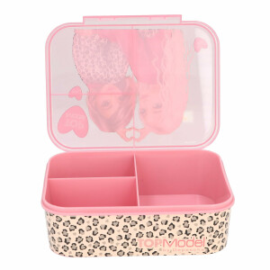 Depesche 13662 TOPModel Leoheart - Brotdose in Rosa, mit Model Motiv und Leo-Muster, Lunchbox mit 3 Fächern und Klappdeckel
