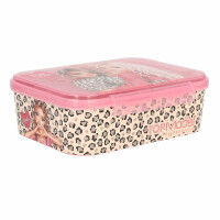 Depesche 13662 TOPModel Leoheart - Brotdose in Rosa, mit Model Motiv und Leo-Muster, Lunchbox mit 3 Fächern und Klappdeckel