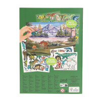 Depesche 13207 Dino World - Stickerbuch mit 20 illustrierten Hintergrundseiten zum Gestalten von Dinosaurier Motiven, inkl. 6 Seiten Aufkleber mit Papier- und Puffy-Stickern
