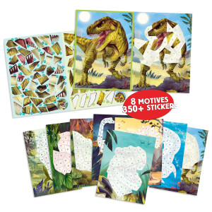 Depesche 13243 Dino World Number Sticker - Stickerbuch mit 16 Seiten zum Gestalten von Dino-Motiven nach Zahlen, inklusive 8 Stickerbogen