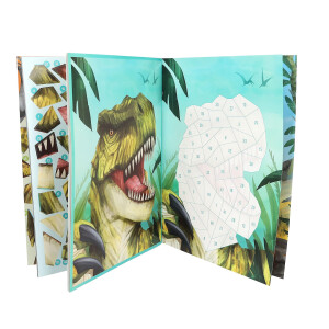 Depesche 13243 Dino World Number Sticker - Stickerbuch mit 16 Seiten zum Gestalten von Dino-Motiven nach Zahlen, inklusive 8 Stickerbogen