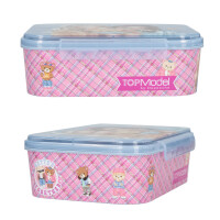 Depesche 13255 TOPModel Team Teddy - Brotdose in Rosa, mit Model Motiv und Karo Muster, Lunchbox mit 3 Fächern und transparent-blauem Deckel