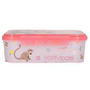 Depesche 13414 TOPModel Juicy - Brotdose in Grün und Rosa, mit Model Motiv und Blumen Muster, Lunchbox mit 3 Fächern und Klappdeckel
