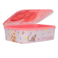 Depesche 13414 TOPModel Juicy - Brotdose in Grün und Rosa, mit Model Motiv und Blumen Muster, Lunchbox mit 3 Fächern und Klappdeckel
