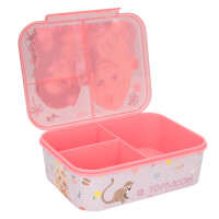 Depesche 13414 TOPModel Juicy - Brotdose in Grün und Rosa, mit Model Motiv und Blumen Muster, Lunchbox mit 3 Fächern und Klappdeckel