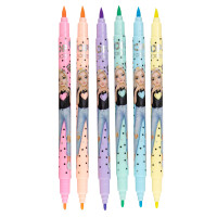 Depesche 13385 TOPModel - Fasermaler Set mit 6 Pastell-Farben im Etui, Doppel-Filzstifte mit je einer breiten und einer dünnen Seite