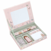 Depesche 13614 TOPModel Summer Feeling - Schreibwaren Box in Rosa, mit Model Motiv und Blumen Muster, inkl. Papier, Bleistiften, Radiergummi, Lineal uvm.