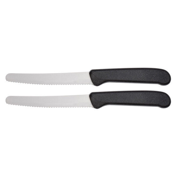 NEUSTANLO Brötchenmesser 2er Set | Wellenschliff Tafelmesser neutral schwarz | Spezialstahl & ergonomischer PP-Griff | rostfrei & spülmaschinengeeignet | ideal für Brot, Brötchen & Frühstück