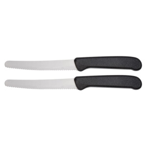 NEUSTANLO Brötchenmesser 2er Set | Wellenschliff Tafelmesser neutral schwarz | Spezialstahl & ergonomischer PP-Griff | rostfrei & spülmaschinengeeignet | ideal für Brot, Brötchen & Frühstück