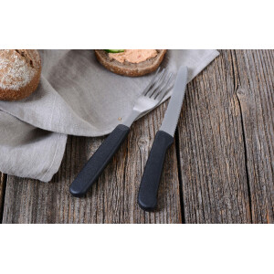 NEUSTANLO Brötchenmesser 2er Set | Wellenschliff Tafelmesser neutral schwarz | Spezialstahl & ergonomischer PP-Griff | rostfrei & spülmaschinengeeignet | ideal für Brot, Brötchen & Frühstück