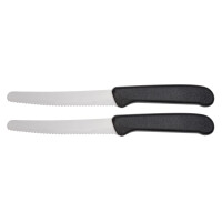 NEUSTANLO Brötchenmesser 2er Set | Wellenschliff Tafelmesser neutral schwarz | Spezialstahl & ergonomischer PP-Griff | rostfrei & spülmaschinengeeignet | ideal für Brot, Brötchen & Frühstück