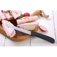 NEUSTANLO Brötchenmesser 2er Set | Wellenschliff Tafelmesser neutral schwarz | Spezialstahl & ergonomischer PP-Griff | rostfrei & spülmaschinengeeignet | ideal für Brot, Brötchen & Frühstück