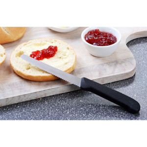 GRÄWE Brötchenmesser 2er Set | Wellenschliff Tafelmesser neutral schwarz | Spezialstahl & ergonomischer PP-Griff | rostfrei & spülmaschinengeeignet | ideal für Brot, Brötchen & Frühstück