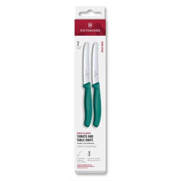Victorinox Swiss Classic, Frühstücksmesser, Brötchenmesser Set 2teilig, Scharfe Klinge, Wellenschliff, 11 cm, Rostfreier Stahl, Grün
