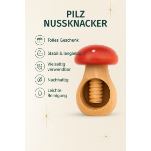 NEUSTANLO | Nussknacker 1er Set | Fliegenpilz Design in Rot | massives Buchenholz | Schraubgewinde | klassischer Charme | ideal für Walnüsse und Haselnüsse