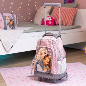 Depesche 13317 TOPModel My BFF - Schulrucksack Trolley in Rosa und Grau, mit Model Motiv und Glitzer, Schultasche mit Teleskopgriff und Rollen