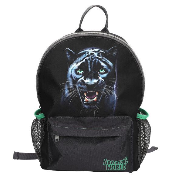 Depesche 13694 Adventure World Panther - Rucksack in Schwarz und Grün, mit Panther Motiv, Tasche mit verstellbaren Trägern