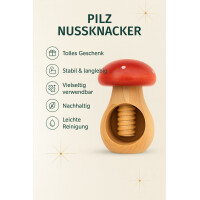 NEUSTANLO Nussknacker Set 2-teilig | Pilz Design in Braun | massives Buchenholz handgefertigt | Schraubgewinde mit dickem Gewinde | klassischer Charme | ideal für Walnüsse & Haselnüsse