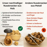 NEUSTANLO Nussknacker Set 2-teilig | Pilz Design in Braun | massives Buchenholz handgefertigt | Schraubgewinde mit dickem Gewinde | klassischer Charme | ideal für Walnüsse & Haselnüsse