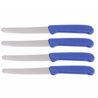 NEUSTANLO Brötchenmesser 4er Set | Wellenschliff Tafelmesser neutral blau | Spezialstahl & ergonomischer PP-Griff | rostfrei & spülmaschinengeeignet | ideal für Brot, Brötchen & Frühstück