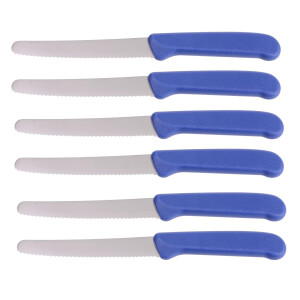 NEUSTANLO Brötchenmesser 6er Set | Wellenschliff Tafelmesser neutral blau | Spezialstahl & ergonomischer PP-Griff | rostfrei & spülmaschinengeeignet | ideal für Brot, Brötchen & Frühstück