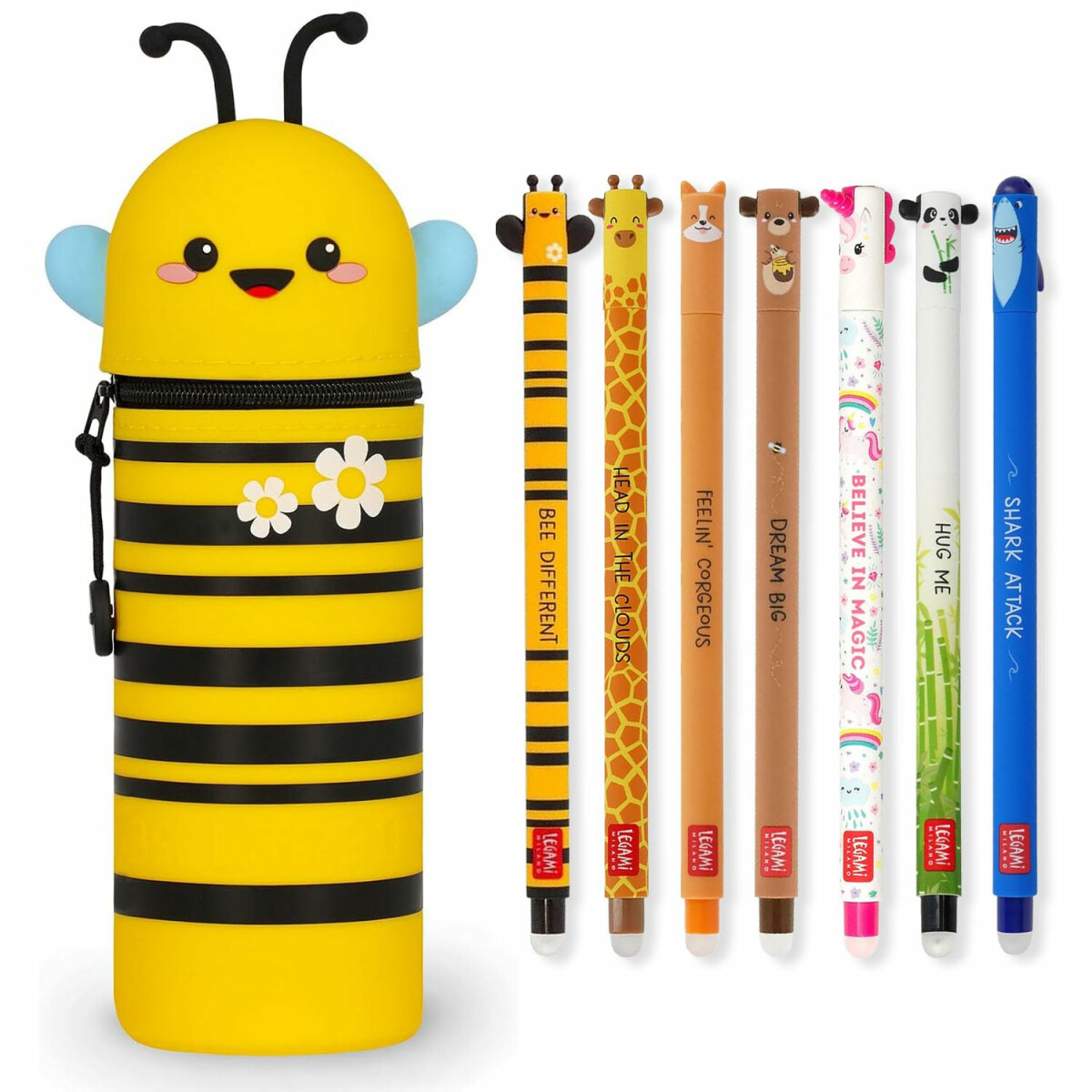 LEGAMI Set mit 7 radierbaren Gelstiften + 2-in-1-Federm&auml