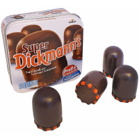 Tanner - Der kleine Kaufmann DEKO Super Dickmann´s (Kaufladenzubehör, mit Metalldose, 6 Dickmanns aus Holz) 0948.4
