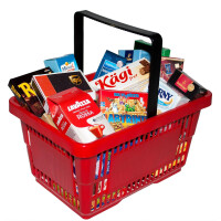 tanner DER KLEINE KAUFMANN TANNER Deco - Supermarkt Korb, gefüllt mit verschiedenen Artikeln, Zubehör für Kaufmannsladen, lebensmittelechtes Design, 4012.8