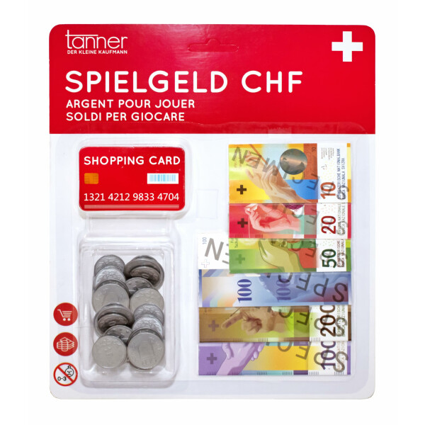 tanner DER KLEINE KAUFMANN TANNER Deco - Schweizer Spielgeldkarte CHF, aus Papier und Kunststoff, Zubehör für Kaufmannsladen, Spielgeld, 0208.9