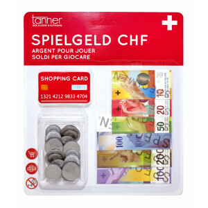 tanner DER KLEINE KAUFMANN TANNER Deco - Schweizer Spielgeldkarte CHF, aus Papier und Kunststoff, Zubehör für Kaufmannsladen, Spielgeld, 0208.9
