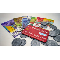 tanner DER KLEINE KAUFMANN TANNER Deco - Schweizer Spielgeldkarte CHF, aus Papier und Kunststoff, Zubehör für Kaufmannsladen, Spielgeld, 0208.9