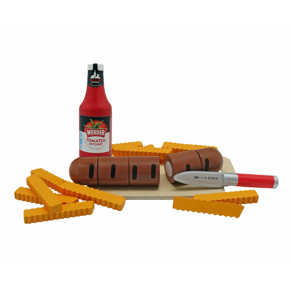 Tanner - Der kleine Kaufmann DEKO - Bratwurst mit Pommes und Ketchup (Abmessung 30 x 20 x 5 cm, Material Holz) 0621.6