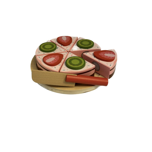 tanner DER KLEINE KAUFMANN TANNER Deco - Erdbeertorte zum Schneiden, Torte mit 6 Stücken, Zubehör für Kaufmannsladen, lebensmittelechtes Design, 0985.9