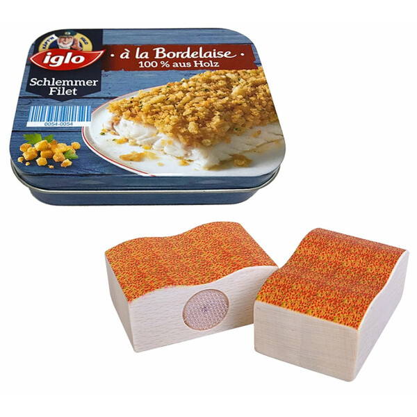 tanner DER KLEINE KAUFMANN TANNER Deco - Iglo Schlemmerfilet, verpackt in Metalldose, Zubehör für Kaufmannsladen, lebensmittelechtes Design, 0991.0