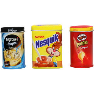 tanner DER KLEINE KAUFMANN TANNER Deco - Ricola, Ovomaltine, Suchard Metalldosen Set, Zubehör für Kaufmannsladen, mit abnehmbaren Deckel, lebensmittelechtes Design, 0063.9