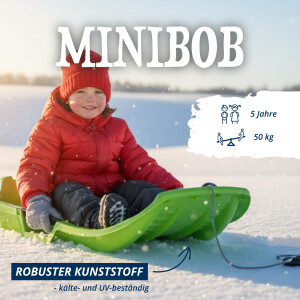 KHW Minibob | Anthrazit | schneller Kinderschlitten aus Kunststoff | mit Brems- & Lenkfunktion | Made in Germany | TÜV-geprüft | 80×40×20 cm