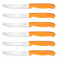NEUSTANLO | Tafelmesser aus rostfreiem Stahl | 6 Stück | Orange | extra scharfer Wellenschliff | ideales Brötchenmesser, Tomatenmesser für den Frühstückstisch