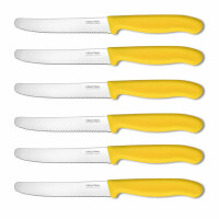 NEUSTANLO | Tafelmesser aus rostfreiem Stahl | 6 Stück | Gelb | extra scharfer Wellenschliff | ideales Brötchenmesser, Tomatenmesser für den Frühstückstisch