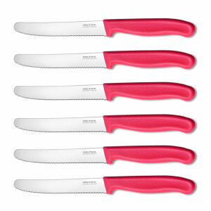 NEUSTANLO | Tafelmesser aus rostfreiem Stahl | 6 Stück | Pink | extra scharfer Wellenschliff | ideales Brötchenmesser, Tomatenmesser für den Frühstückstisch