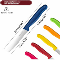 NEUSTANLO | Tafelmesser aus rostfreiem Stahl | 6 Stück | Pink | extra scharfer Wellenschliff | ideales Brötchenmesser, Tomatenmesser für den Frühstückstisch